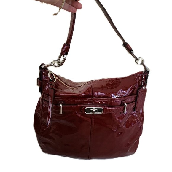 Euc Coach Chelsea Patent Leather Wine Handbag Satchel Purse Lg - Picture 1 of 13